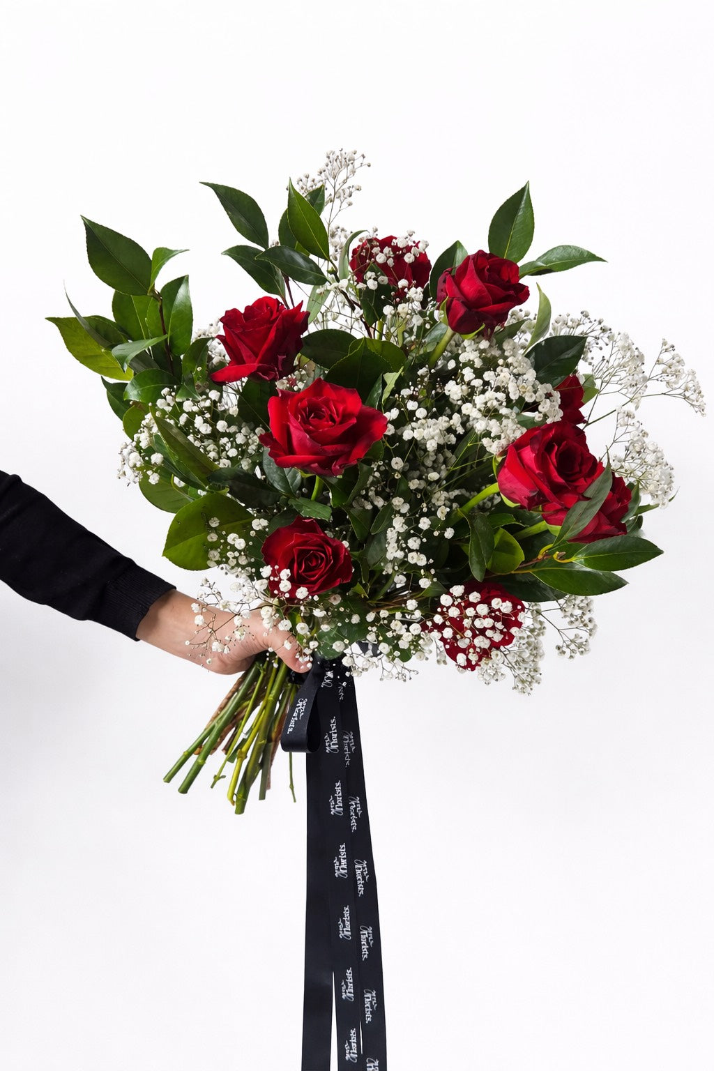 The classic red rose & gyp bouquet