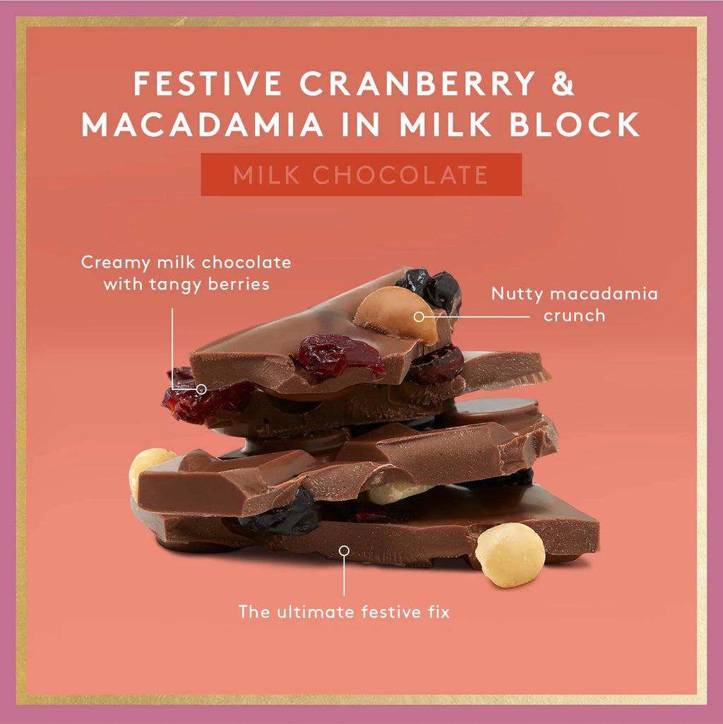 Festive Cranberry macadamia and cherry milk block
